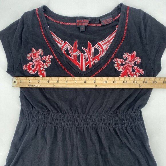 Rock & Roll Cowgirl Size Small Dress Black Red Embroidered Y2K Punk Grunge Retro - Picture 10 of 12